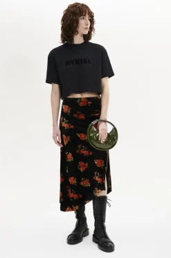 Hot Asymmetric Velvet Jacquard Midi Skirt Women Skirts