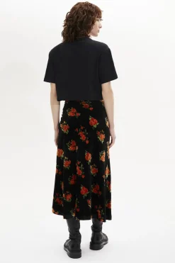 Hot Asymmetric Velvet Jacquard Midi Skirt Women Skirts
