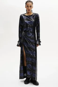 Hot Backless Striped Sequin Maxi Dress Women Long Dresses