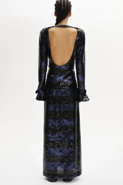Hot Backless Striped Sequin Maxi Dress Women Long Dresses