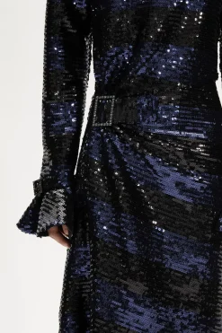 Hot Backless Striped Sequin Maxi Dress Women Long Dresses