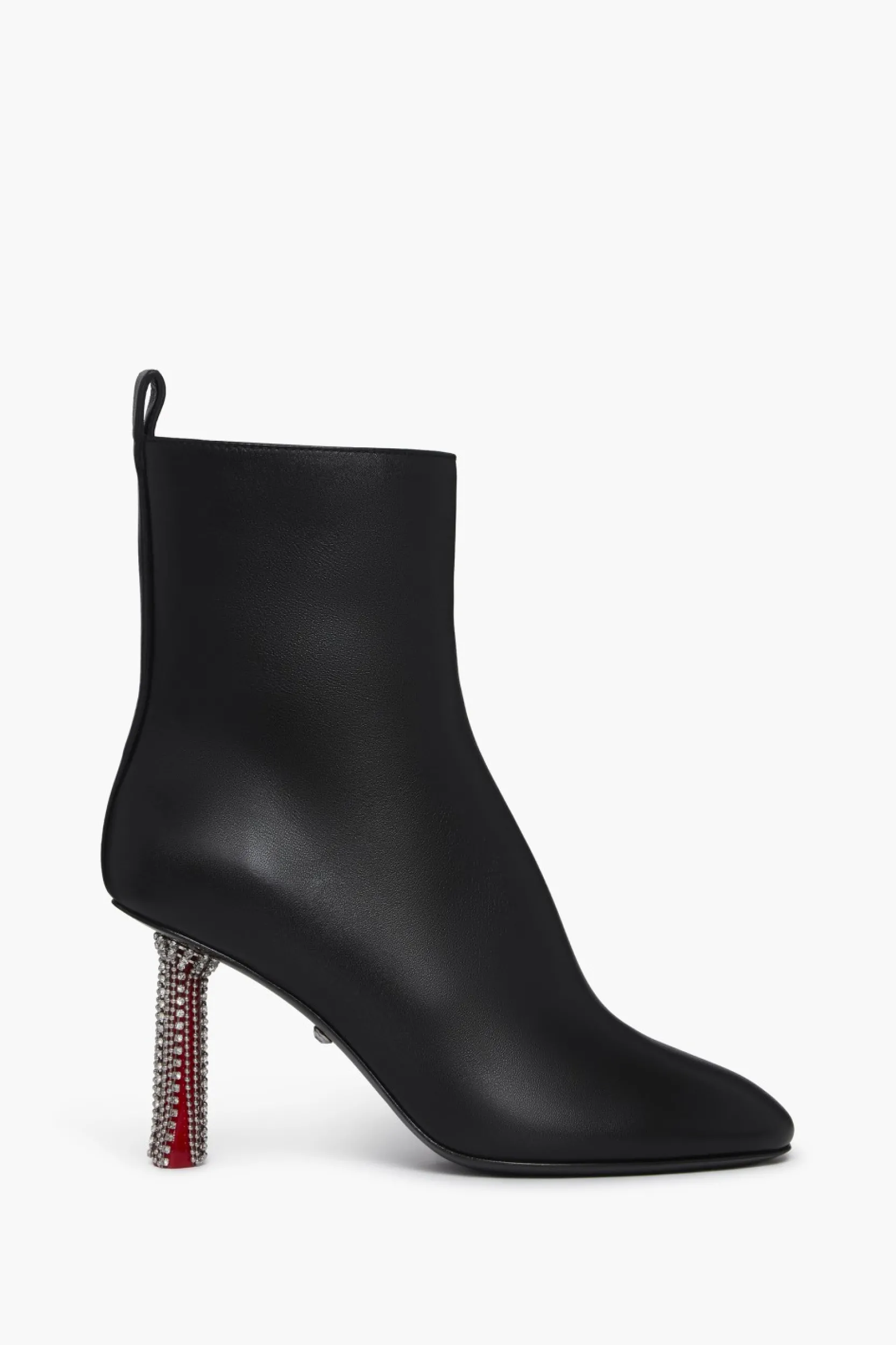 Outlet Black Leather Ankle Boots With Rhinestone Heels Women Accessories