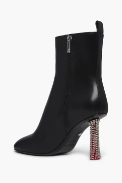 Outlet Black Leather Ankle Boots With Rhinestone Heels Women Accessories