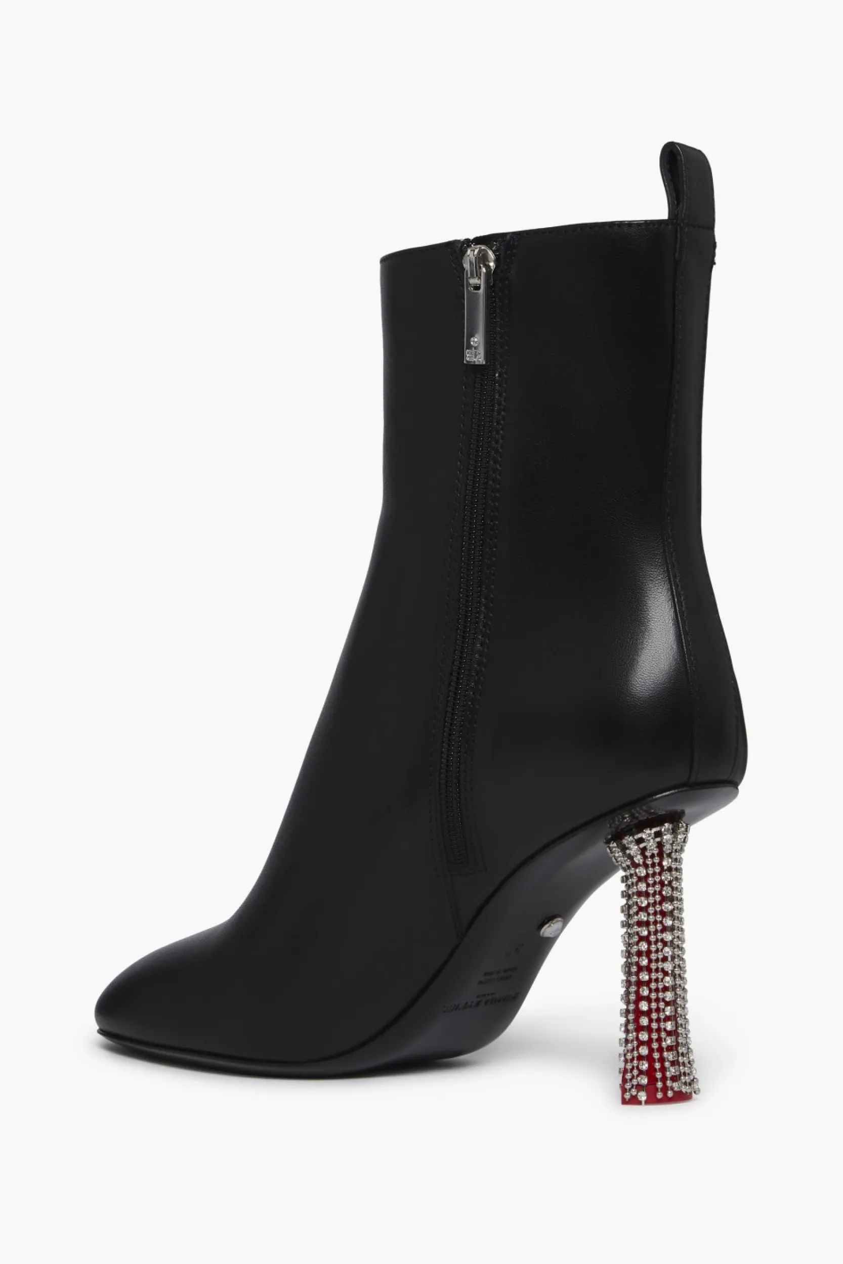 Outlet Black Leather Ankle Boots With Rhinestone Heels Women Accessories