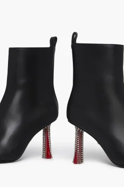 Outlet Black Leather Ankle Boots With Rhinestone Heels Women Accessories