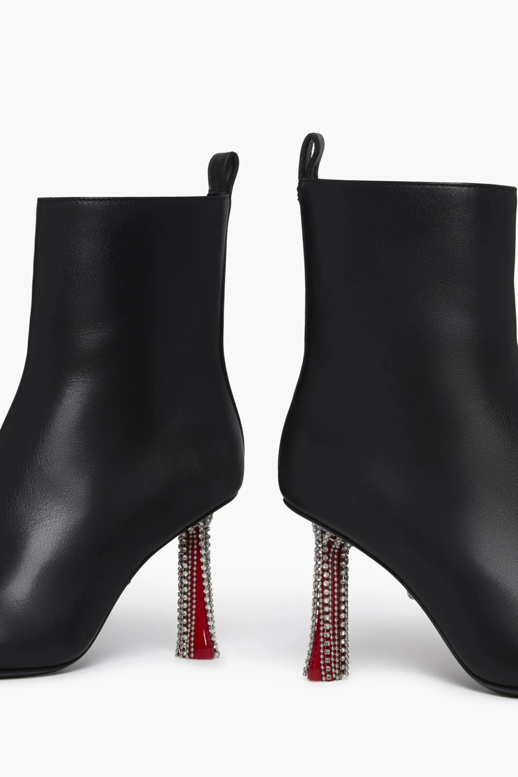 Outlet Black Leather Ankle Boots With Rhinestone Heels Women Accessories