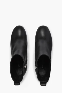 Outlet Black Leather Ankle Boots With Rhinestone Heels Women Accessories