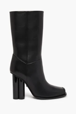 Outlet Black Leather Midi Boots Women Accessories