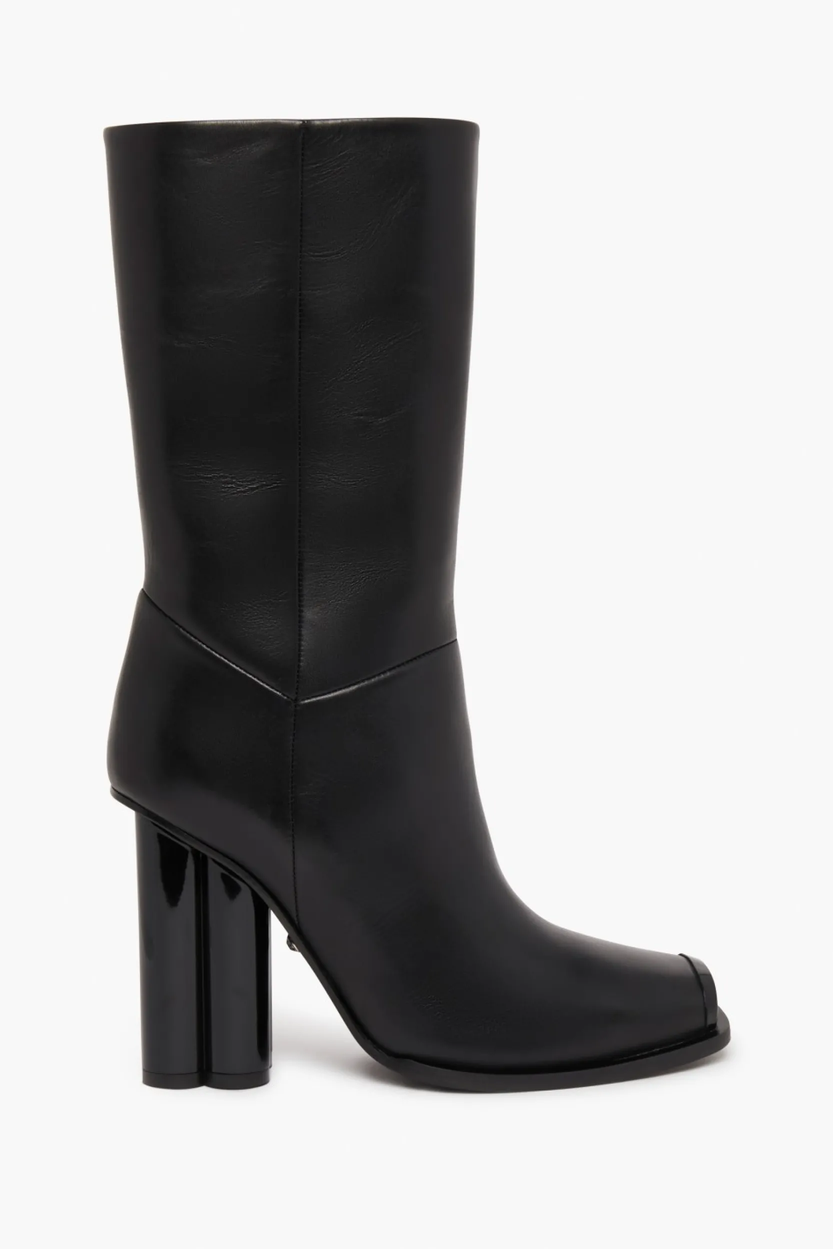 Outlet Black Leather Midi Boots Women Accessories