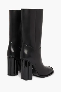 Outlet Black Leather Midi Boots Women Accessories