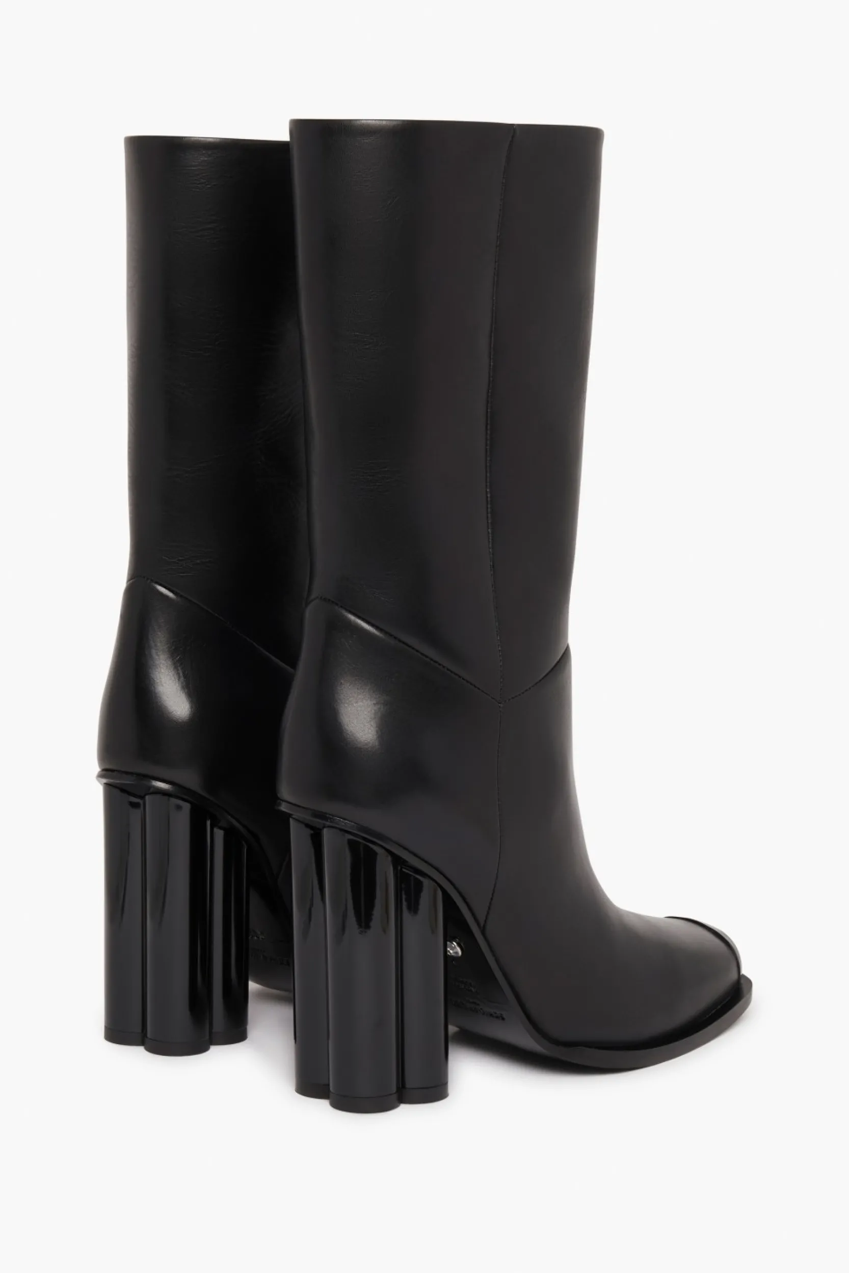 Outlet Black Leather Midi Boots Women Accessories