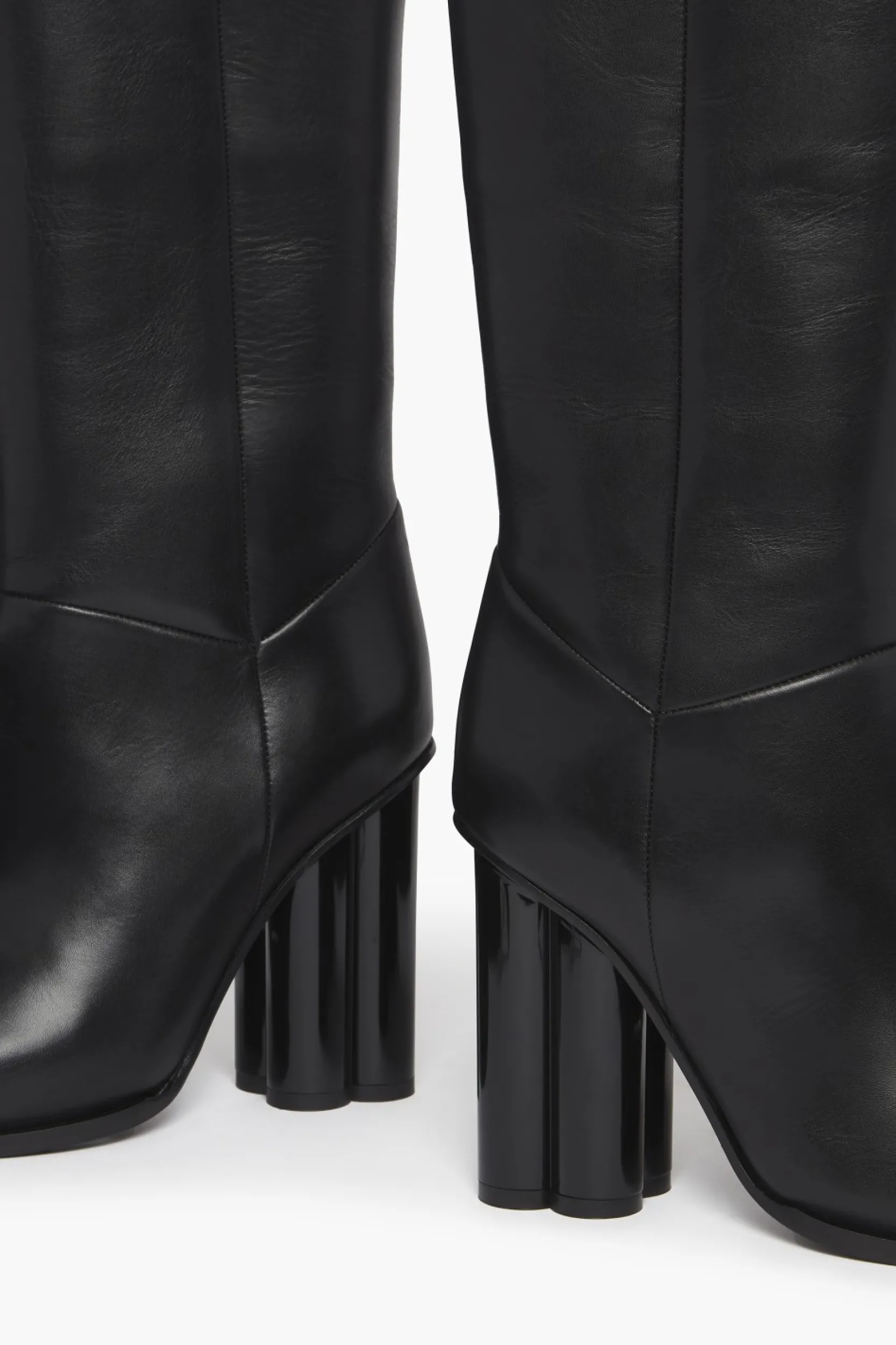 Outlet Black Leather Midi Boots Women Accessories