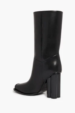 Outlet Black Leather Midi Boots Women Accessories
