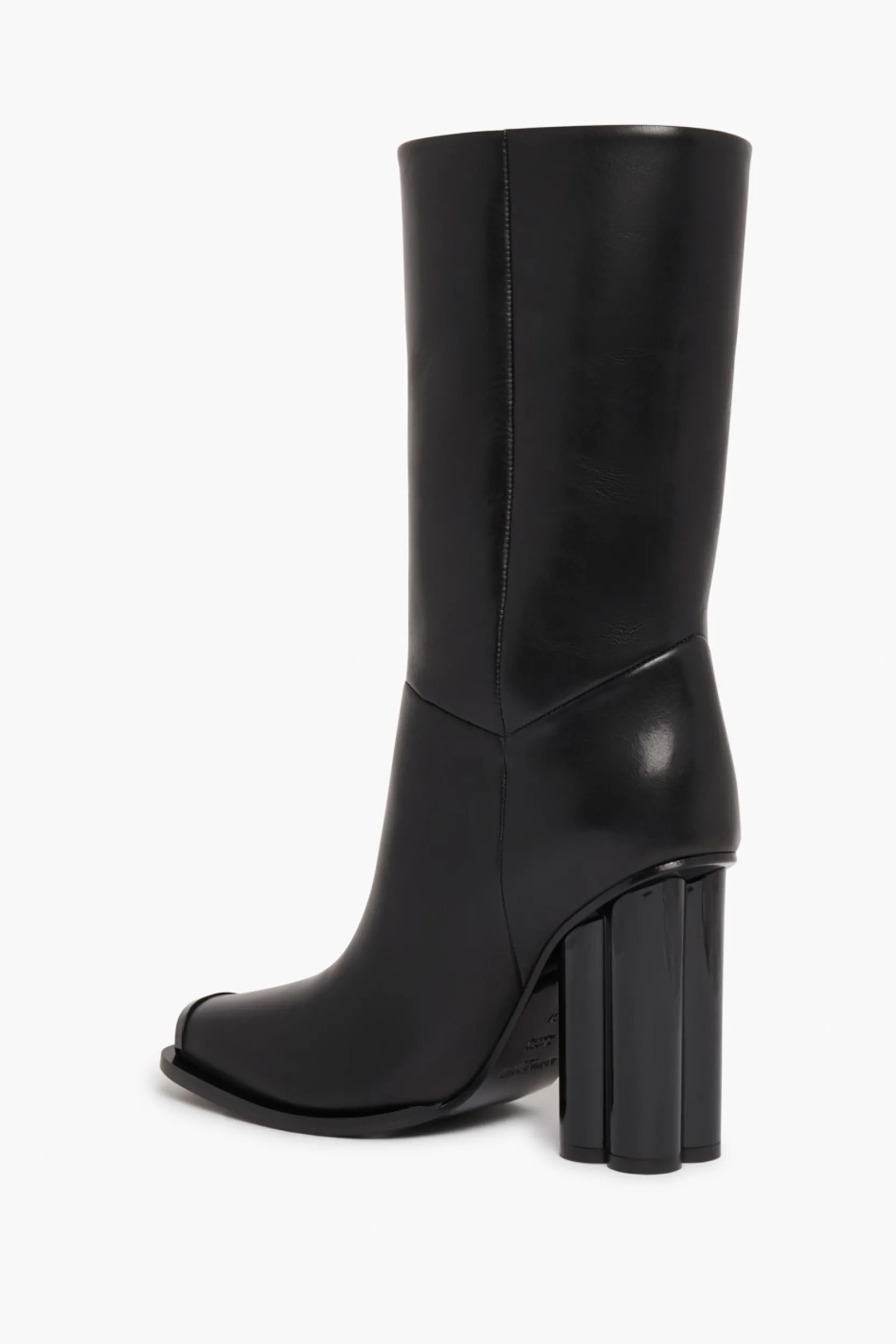 Outlet Black Leather Midi Boots Women Accessories