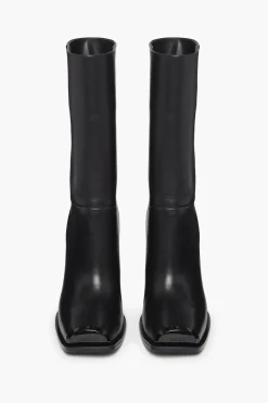 Outlet Black Leather Midi Boots Women Accessories