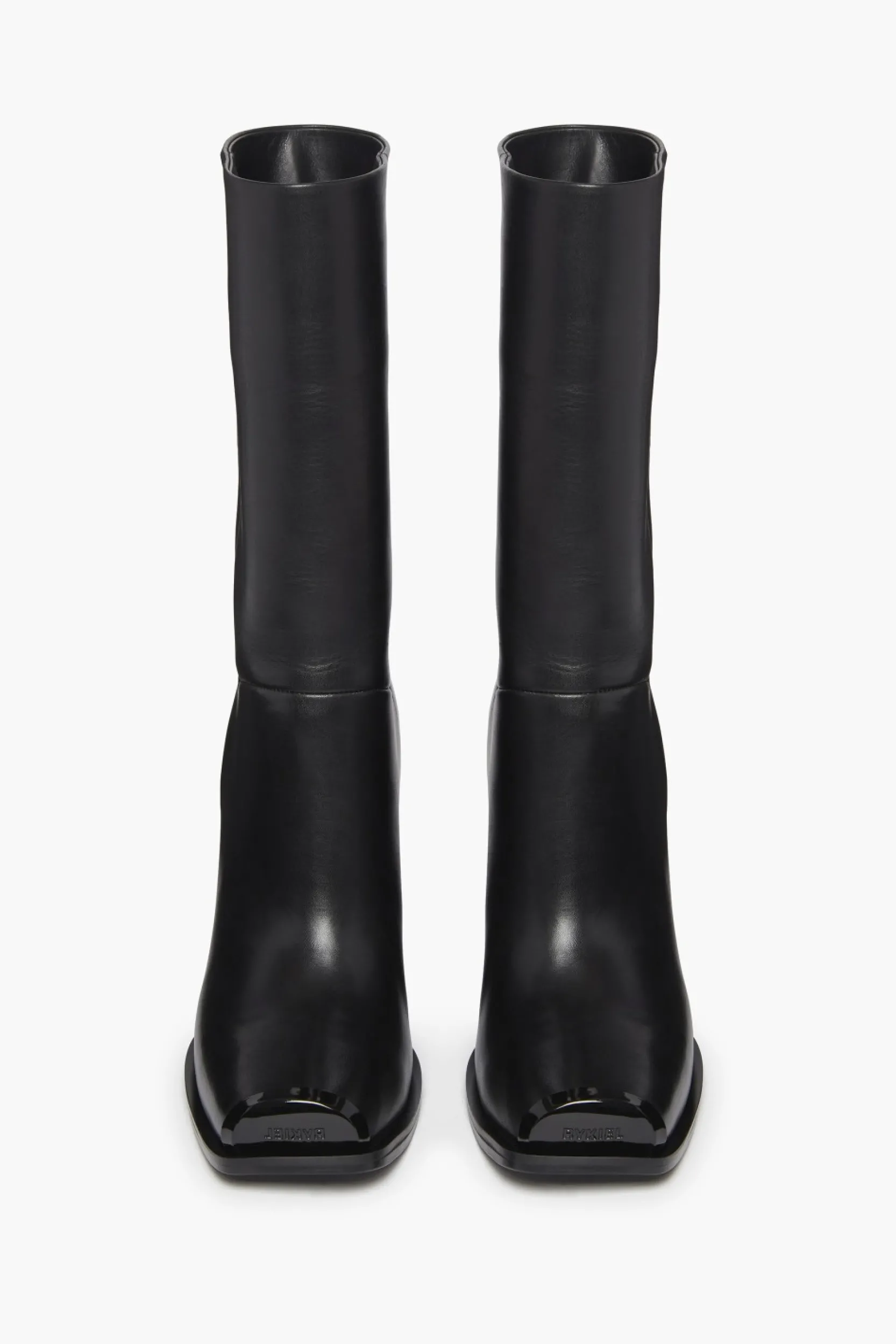 Outlet Black Leather Midi Boots Women Accessories