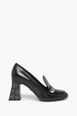 Online Black Metallic Leather Loafer Pumps Women Accessories