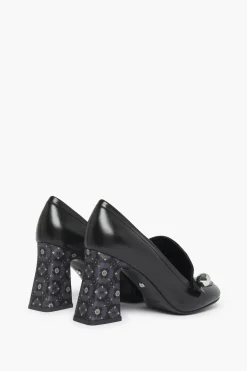 Online Black Metallic Leather Loafer Pumps Women Accessories