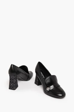Online Black Metallic Leather Loafer Pumps Women Accessories