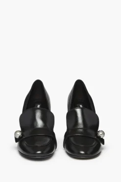 Online Black Metallic Leather Loafer Pumps Women Accessories