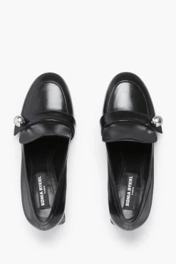 Online Black Metallic Leather Loafer Pumps Women Accessories