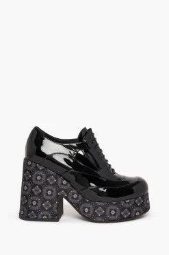 New Black Vinyl Lace Shoes Women Accessories