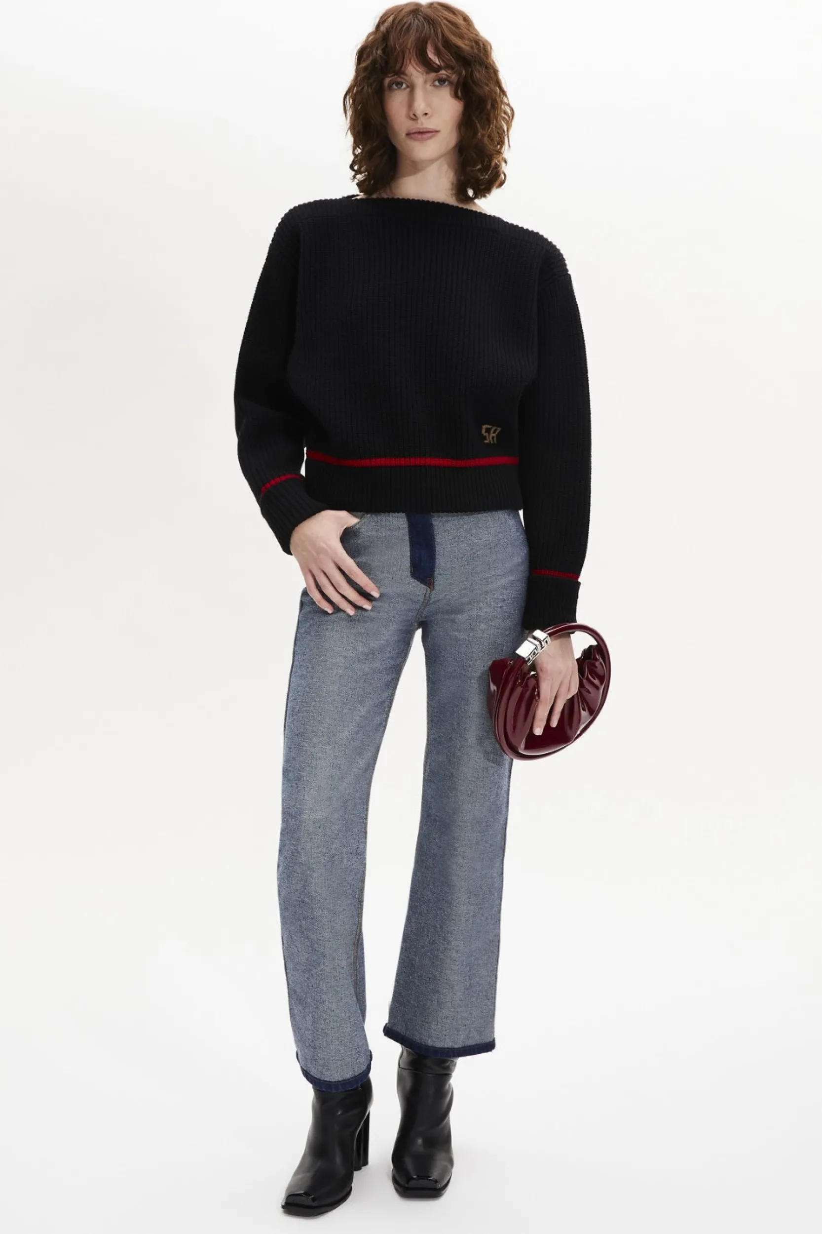 Online Boat-Neck Jumper With Curved Long Sleeves Women Sweaters
