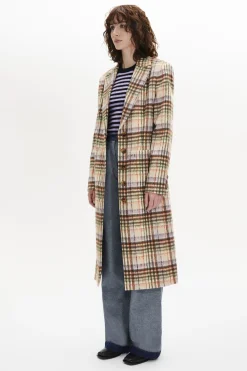 Discount Brushed Wool Tartan Coat Women Coats