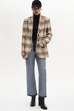 Online Brushed Wool Tartan Oversized Jacket Women Jackets