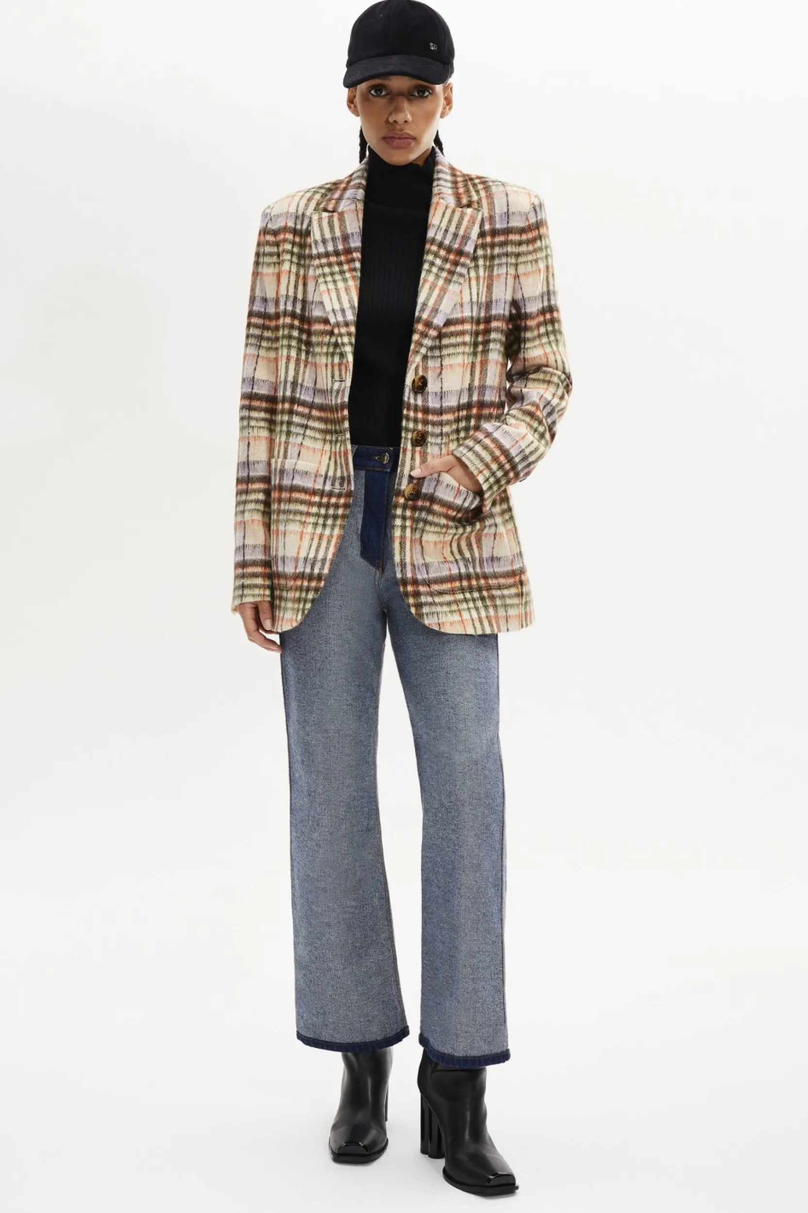 Online Brushed Wool Tartan Oversized Jacket Women Jackets