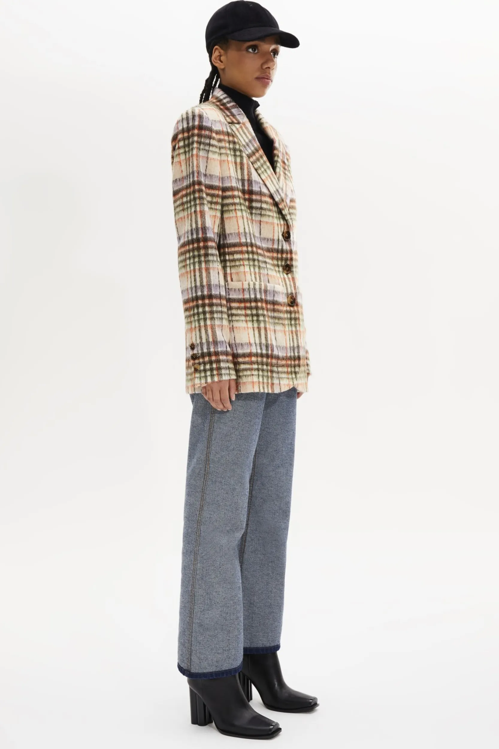 Online Brushed Wool Tartan Oversized Jacket Women Jackets
