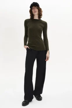 Outlet Crew-Neck Jumper Long Slit Sleeves Women Sweaters