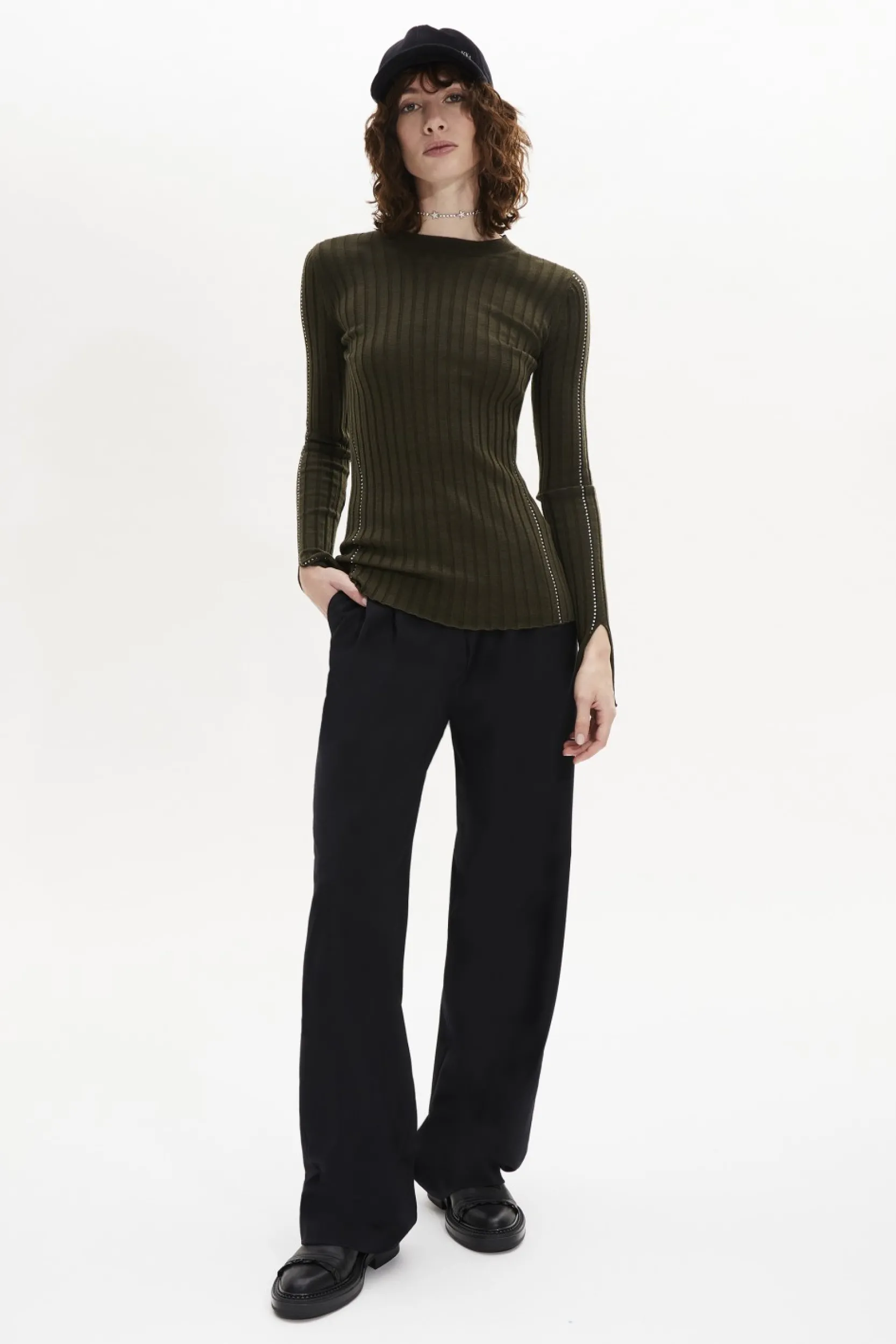 Outlet Crew-Neck Jumper Long Slit Sleeves Women Sweaters