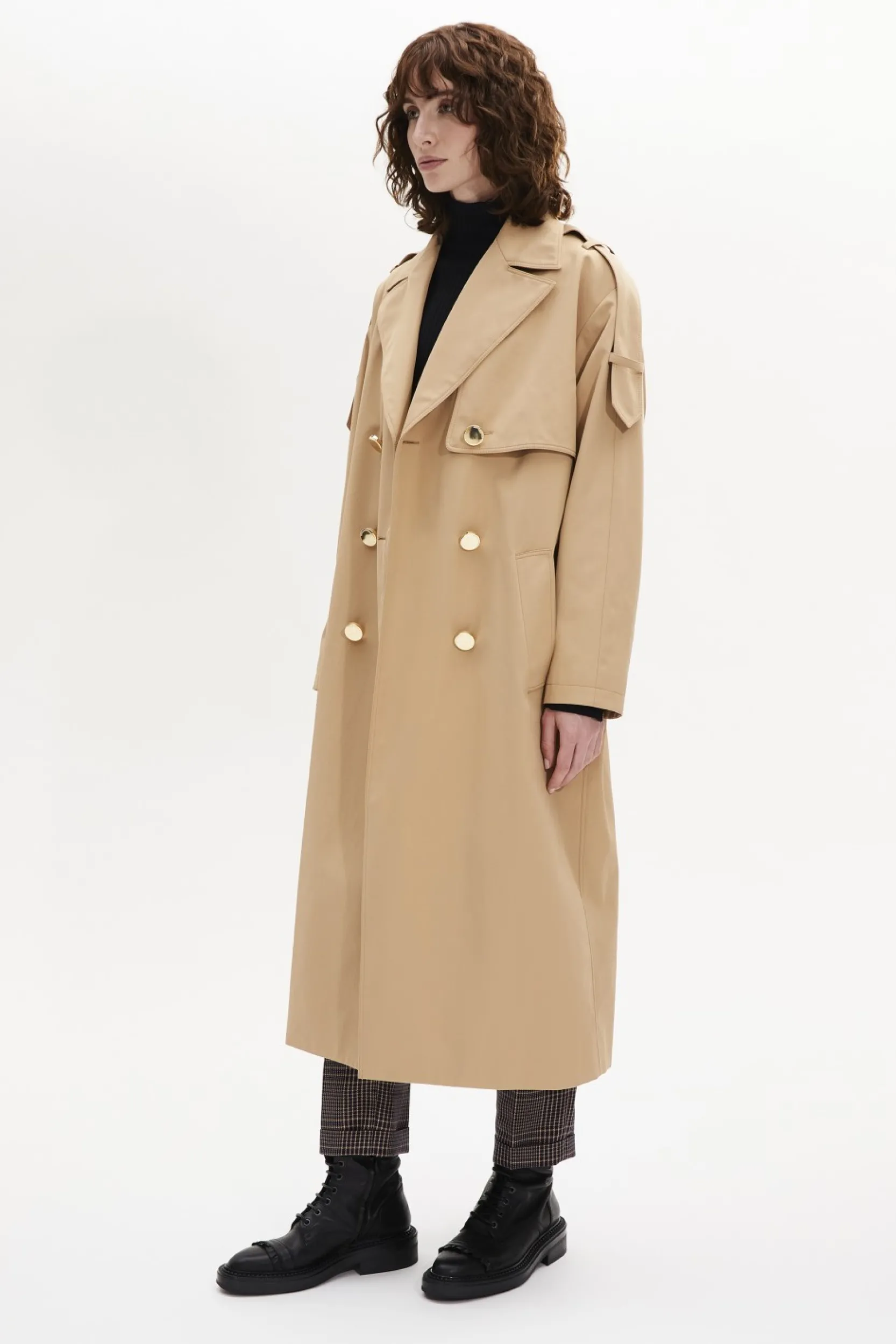 Gabardine Belted Trench Coat Women Coats