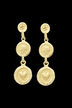 Discount Golden Medals Triple Charms Earrings Women Earrings