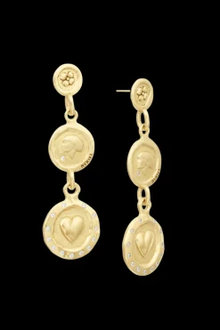 Discount Golden Medals Triple Charms Earrings Women Earrings