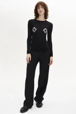 Clearance Knitted Jumper Rhinestone Motif Women Sweaters