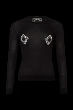 Clearance Knitted Jumper Rhinestone Motif Women Sweaters