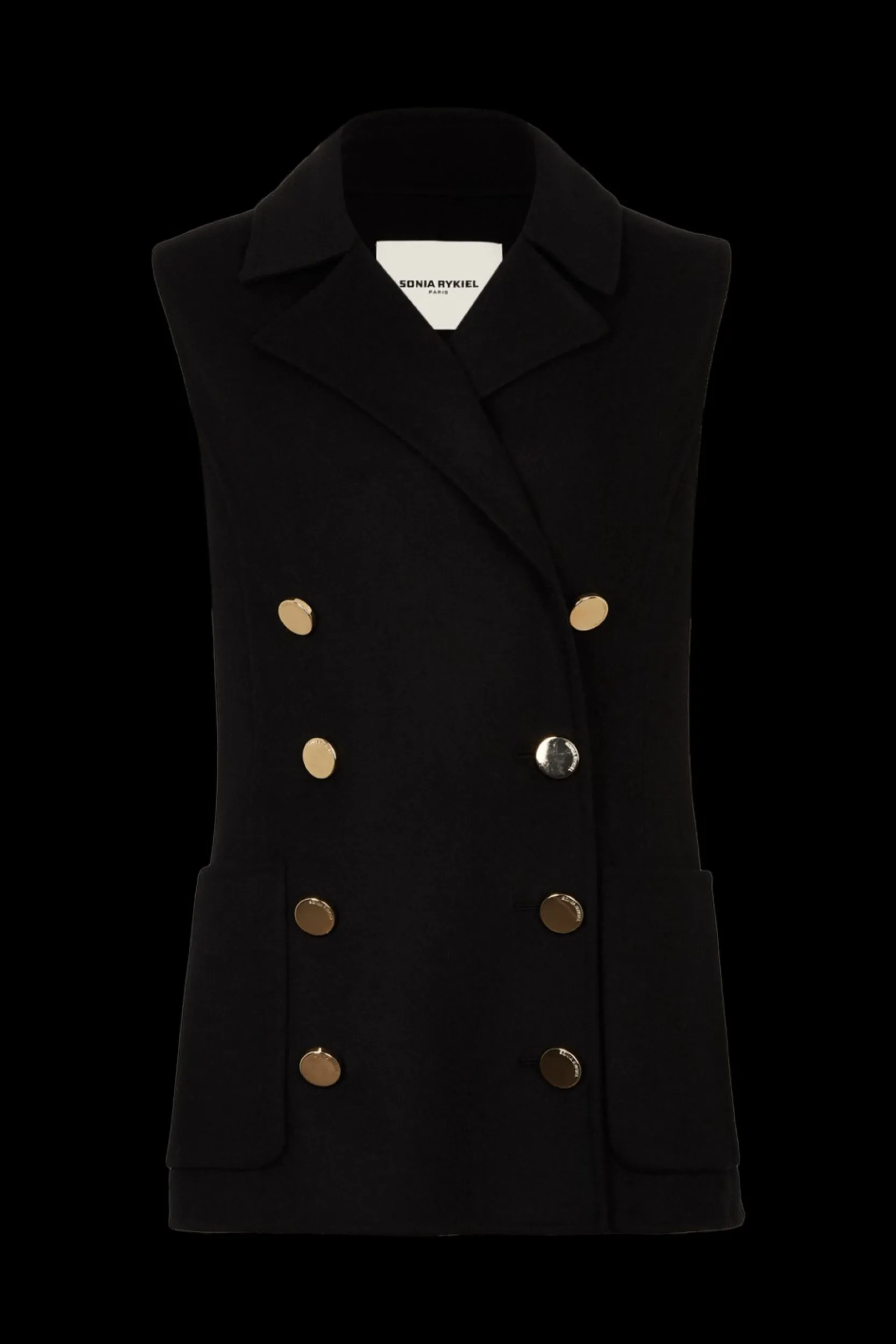 Sale Longline Double-Breasted Sleeveless Waistcoat In Double-Sided Wool Women Coats