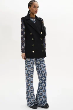 Sale Longline Double-Breasted Sleeveless Waistcoat In Double-Sided Wool Women Coats
