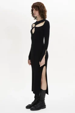 New Long-Sleeved Dress With Rhinestone Fastenings Women Long Dresses
