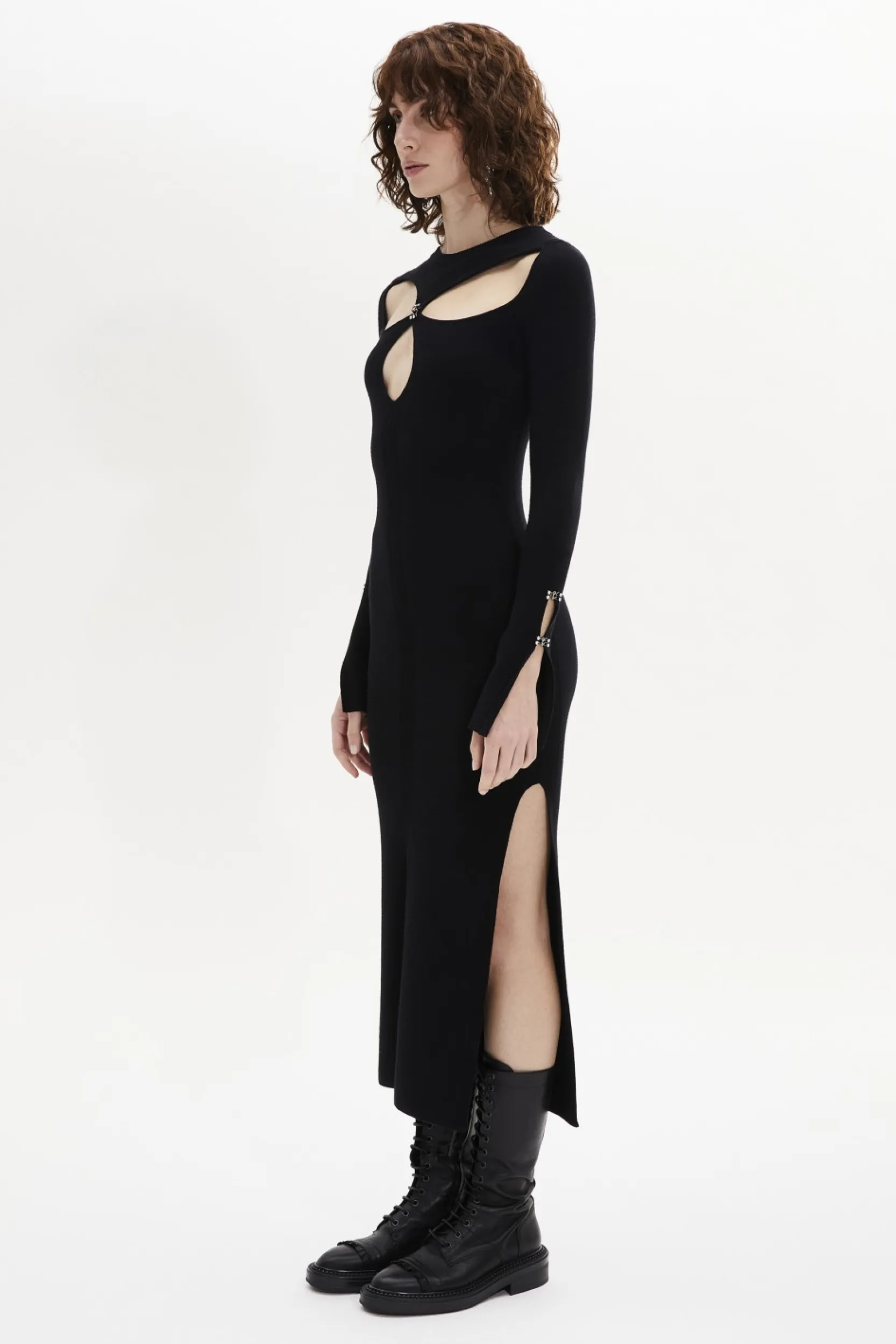New Long-Sleeved Dress With Rhinestone Fastenings Women Long Dresses