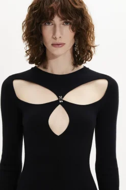 New Long-Sleeved Dress With Rhinestone Fastenings Women Long Dresses