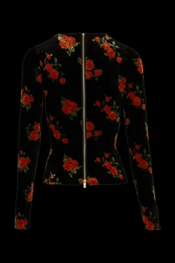 Sale Long-Sleeved Fitted Velvet Jacquard Top Women T-Shirts