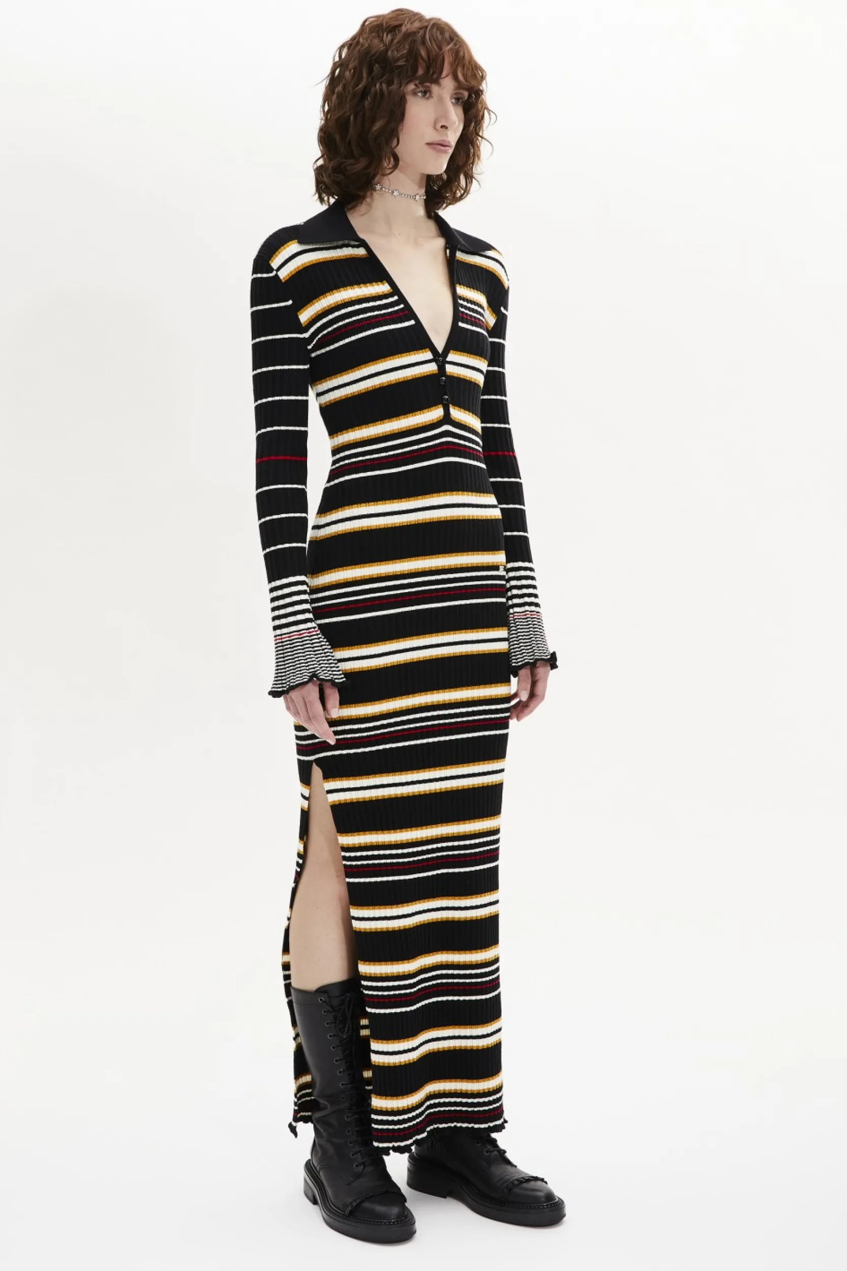 Outlet Long-Sleeved Polo-Collar Dress Women Long Dresses