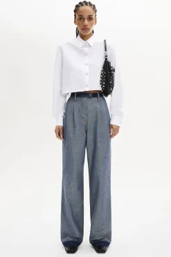 Online Poplin Short Shirt With Rhinestone Buttons Women Shirts
