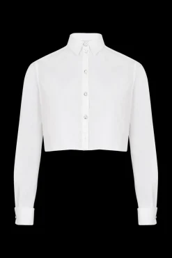 Online Poplin Short Shirt With Rhinestone Buttons Women Shirts