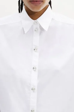 Online Poplin Short Shirt With Rhinestone Buttons Women Shirts