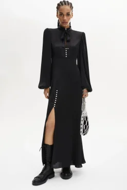 Hot Satin Pussybow Maxi Dress Women Long Dresses