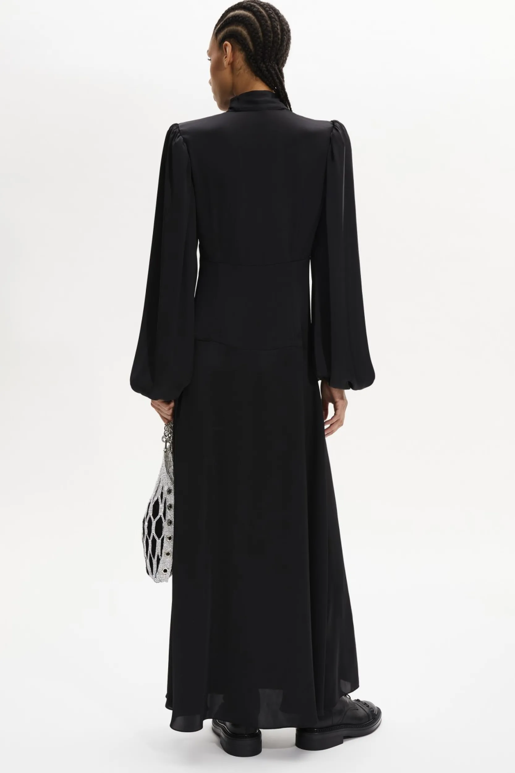 Hot Satin Pussybow Maxi Dress Women Long Dresses